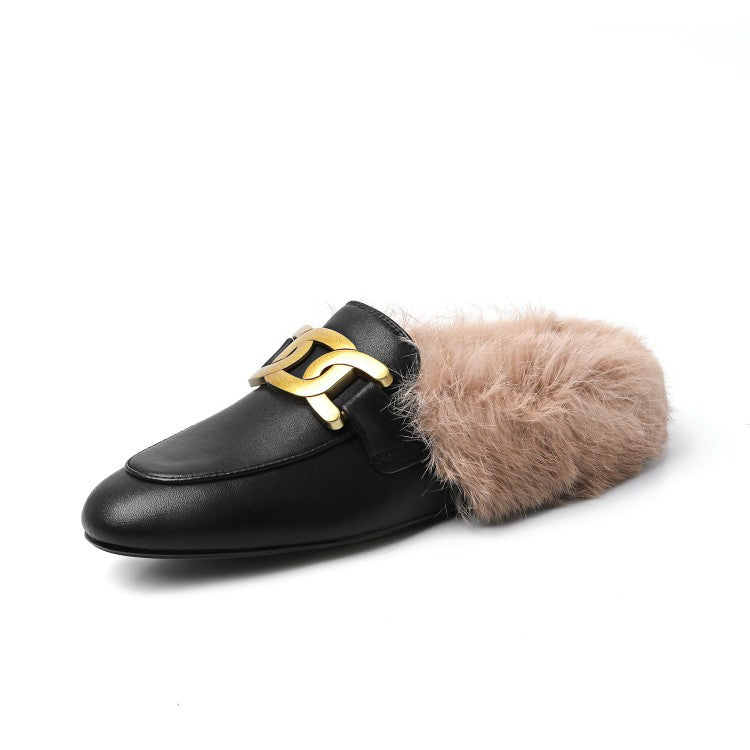 Furry Fur Slip on Mules Shoes