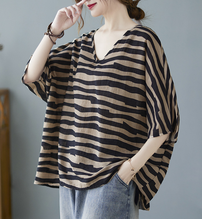 Color Block Loose Spring Casual Women Cotton Tops WG961707