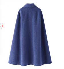 A-Line Cloak Waist Belt Wool Cape Coat Jacket Buttons 3622