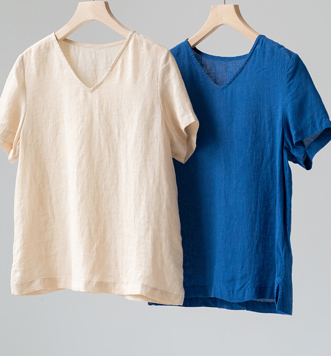 Summer Linen Tops V Neck Women Linen Shirt Tops 6106