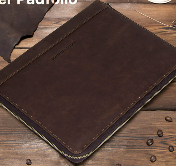 Leather Portfolio, IPad Case, Card Package Folders, Business Briefcase, Personalized Name Engraving for Gift/0652