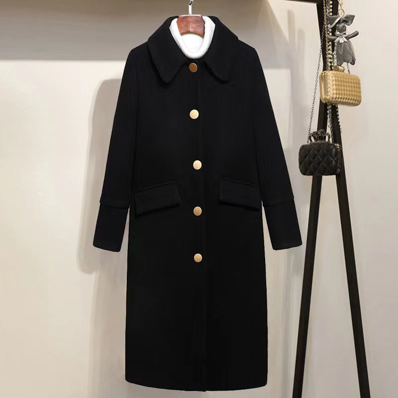 Black Women Winter Black Long Women Wool Coat Jacket 1668