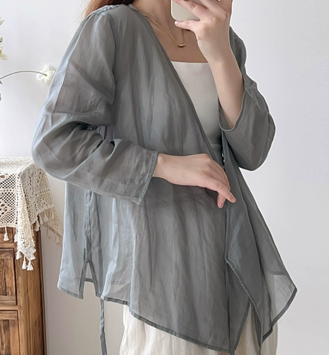 Long Sleeve loose Summer Women Linen Tops 2207