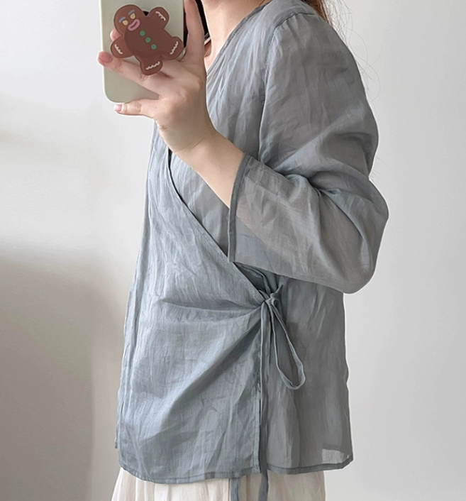 Long Sleeve loose Summer Women Linen Tops 2207