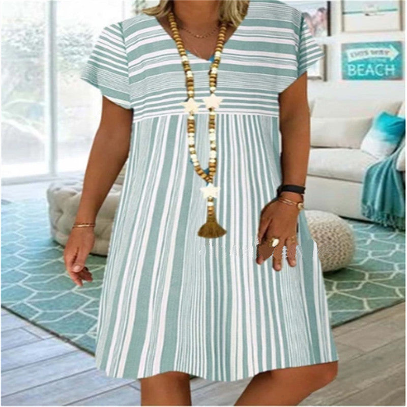 Striped short sleeve V-neck dress