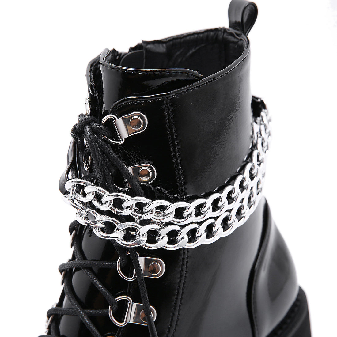 Gothic Lackleder Wrap Around Ketten Plateaustiefel