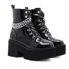 Gothic Lackleder Wrap Around Ketten Plateaustiefel