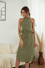 Solid Halter Split Dress