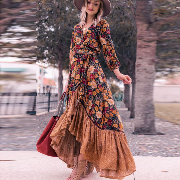 Dress long sleeve printed vintage maxi dress