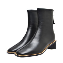 Womens Square Thick Leather Zipper Mid-calf Boots