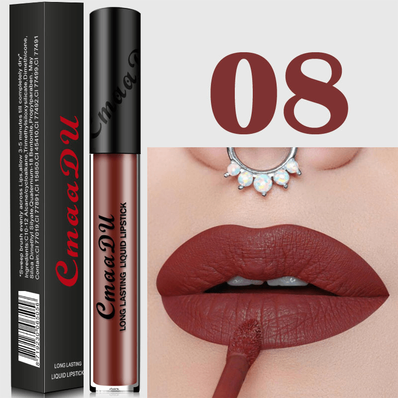 Cmaadu Metal Mate Brillo de labios Maquillaje Lápiz labial Lentejuelas sexy Impermeable Cosmético azul de larga duración