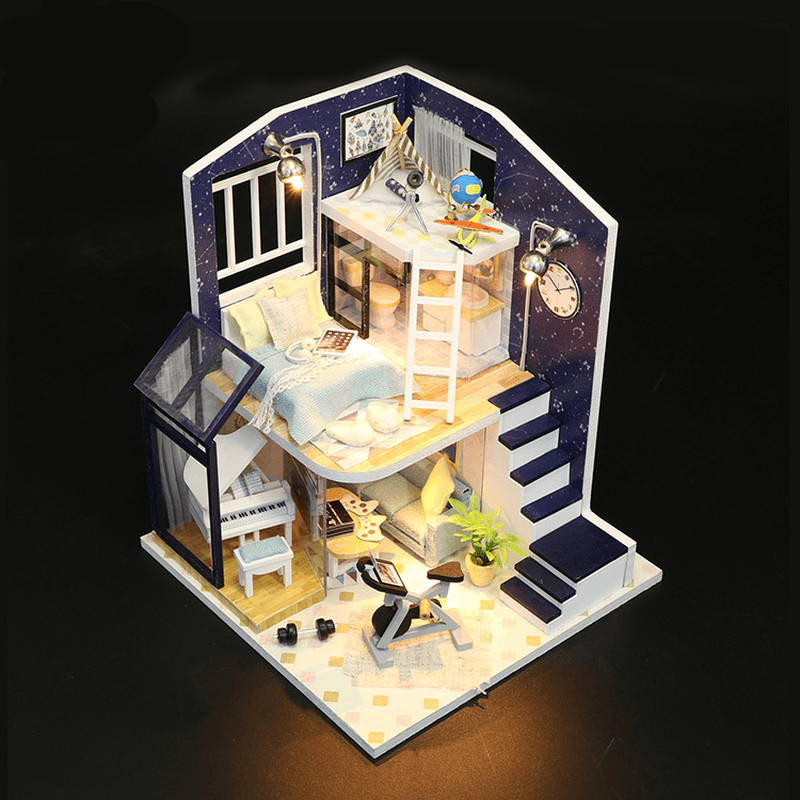 Hoomeda M041 DIY Doll House Shining Star with Cover Miniature Furnish Music Light Gift Decor Toys