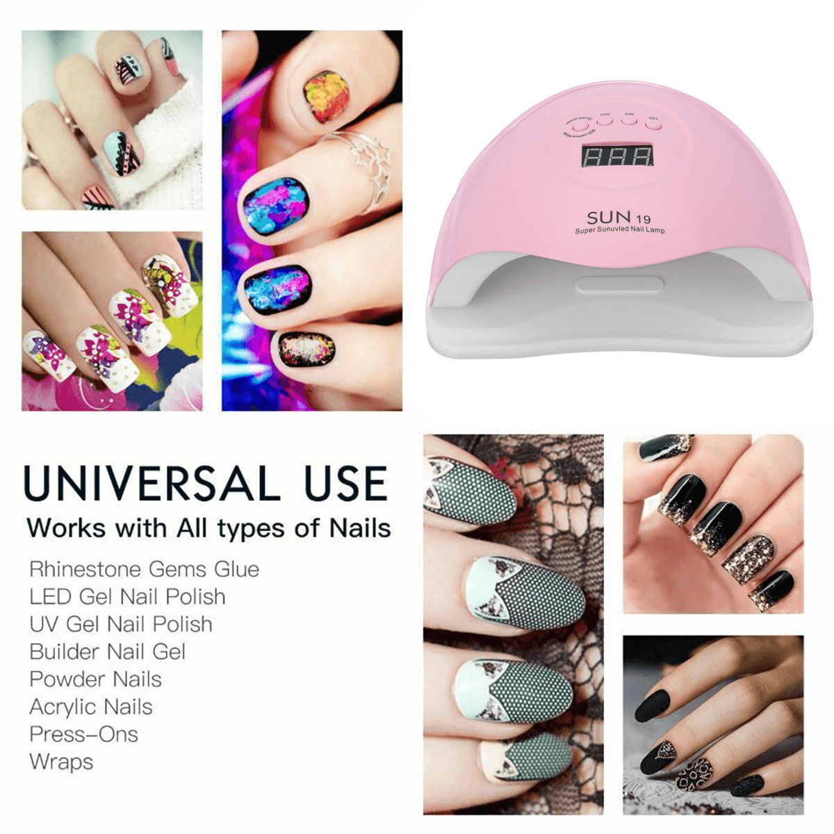 SUN19 80W LED Lamp Nail Dryer 36 Leds UV Lamp for Drying Gel LCD Display 10/30/60/99S Painless Sensor Manicure Nail Art Tools