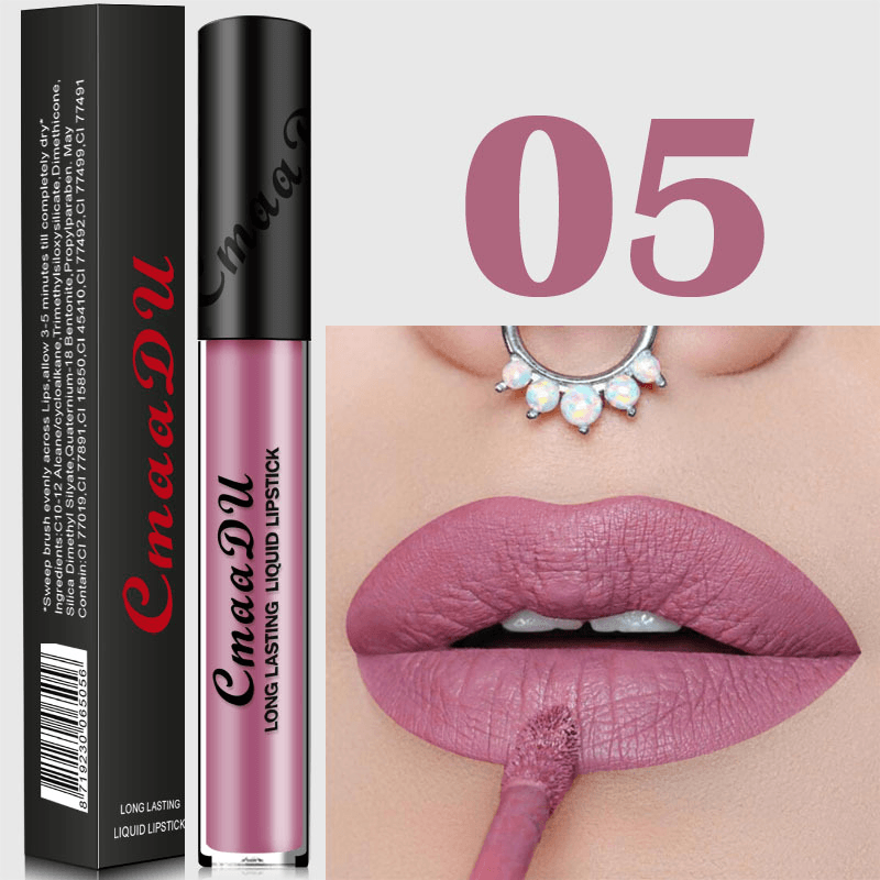 Cmaadu Metal Mate Brillo de labios Maquillaje Lápiz labial Lentejuelas sexy Impermeable Cosmético azul de larga duración