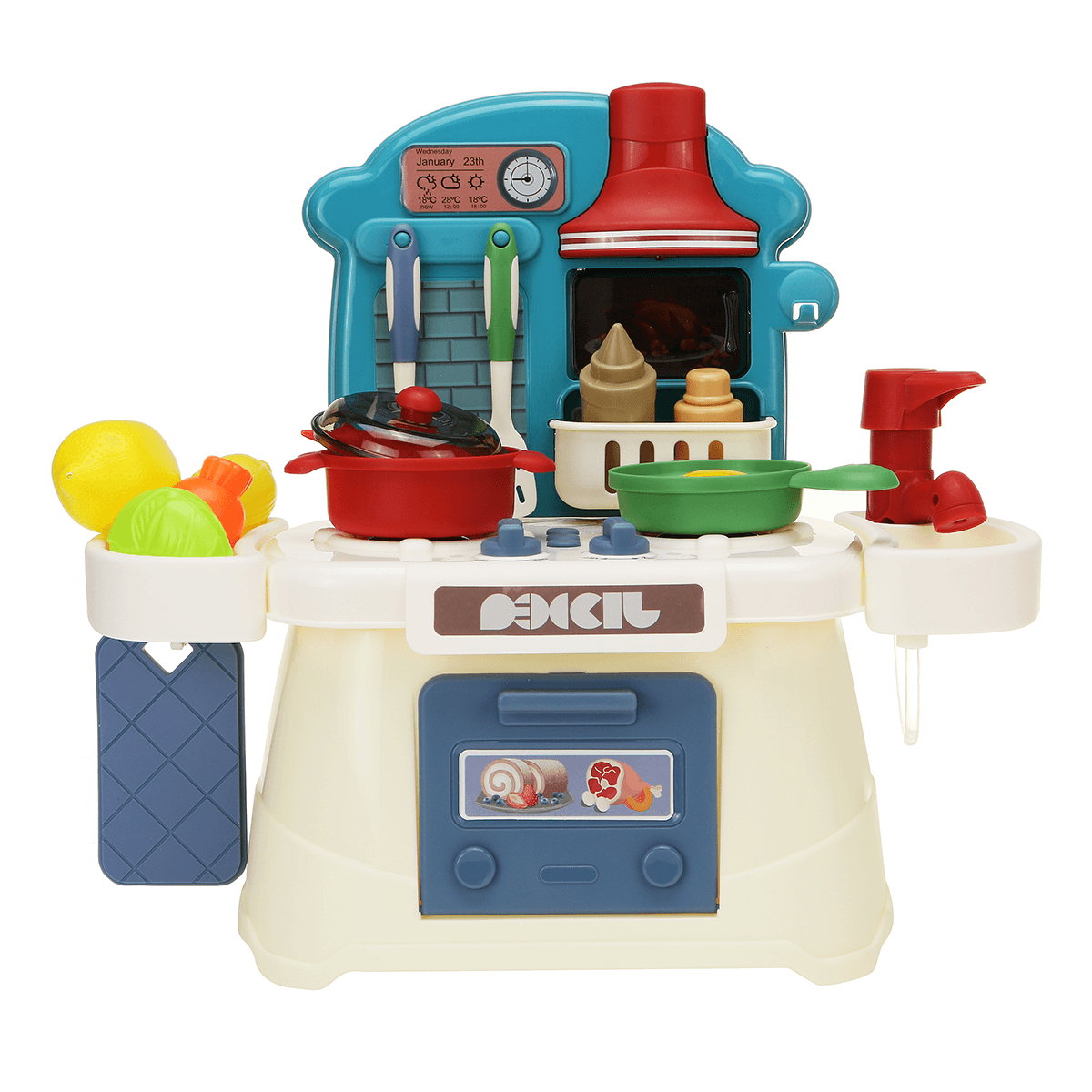 Simulation Kitchen Cooking Pretend Playing House Early Education Toy Set with Light and Sound Effect for Kids Gift