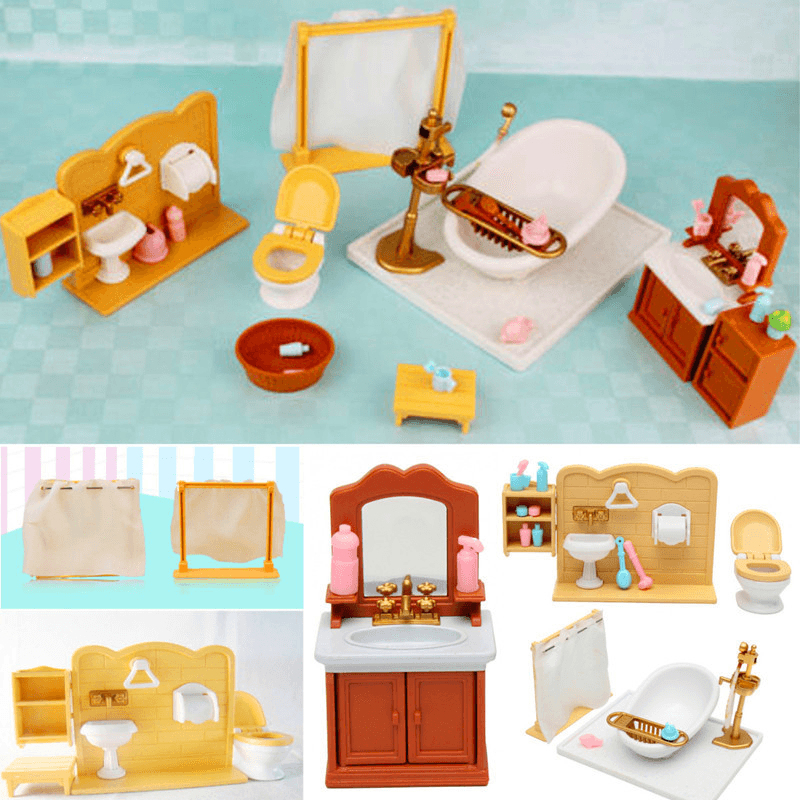 DIY Miniatures Bedroom Bathroom Furniture Sets for Sylvanian Family Dollhouse Accessories Toys Gift