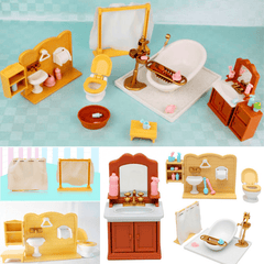 DIY Miniatures Bedroom Bathroom Furniture Sets for Sylvanian Family Dollhouse Accessories Toys Gift