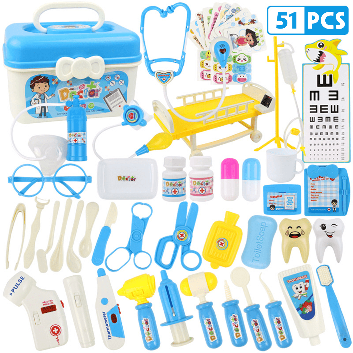 30/33/34/38/45/51Pcs Simulation Medical Role Play Pretend Doctor Game Equipment Set Early Educational Toy with Box for Kids Gift