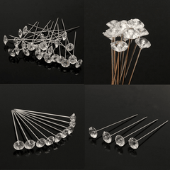 100Pcs Clear Diamante Flowers Pins Wedding Bouquet Supplies Diamond Corsage Florist Craft