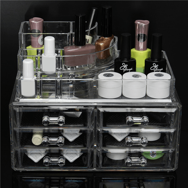 6 Drawer Clear Acrylic Make up Organizer Drawers Cosmetic Display Holder Case Storage 2 Layer