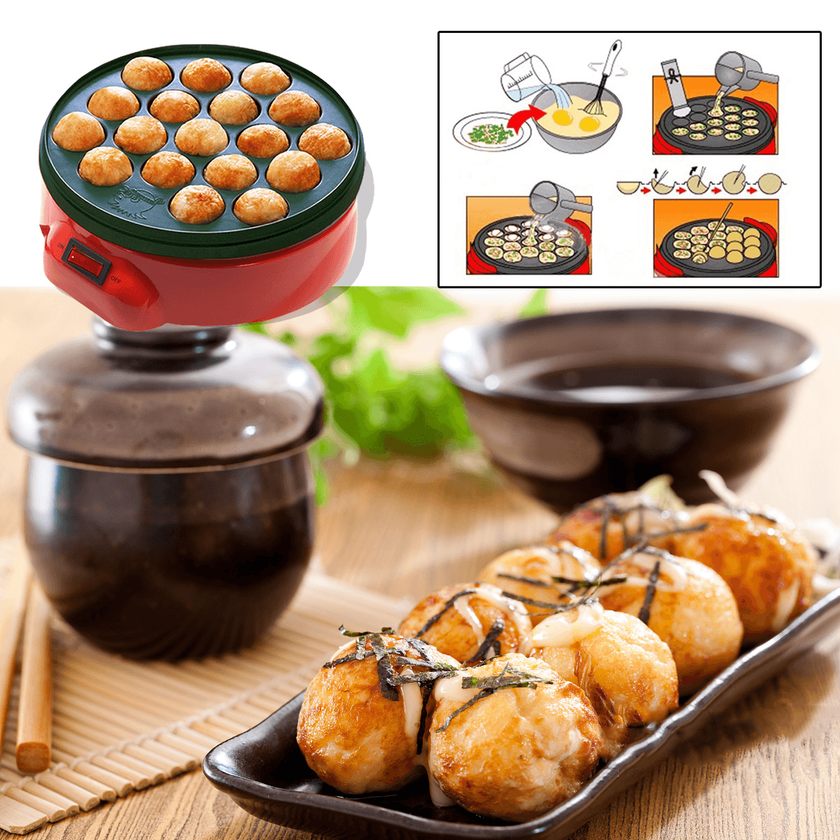 18 Holes Takoyaki Grill Pan Cooking Plate Stove Machine Octopus 650W 220V Kitchen Cooking Machine