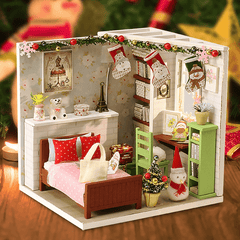 Wooden Bedroom DIY Handmade Assemble Doll House Miniature Furniture Kit Education Toy with LED Light for Collection Birthday Gift