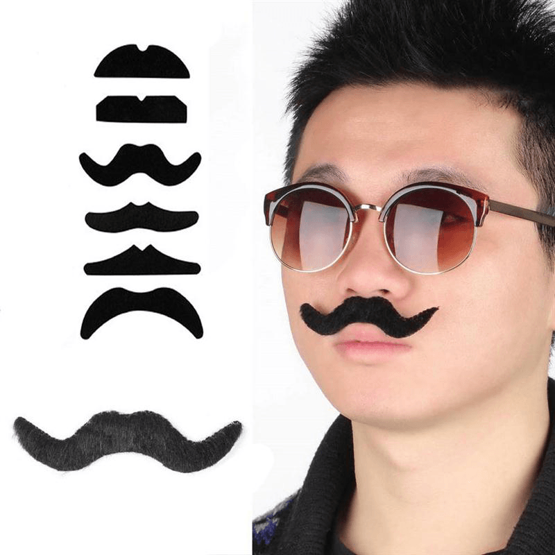 12Pcs Halloween Fake Self-Adhesive Stick-On Mustache Disguise Novelty Toys Set for Halloween Masquerade Party