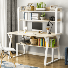 1/2 Tiers Computer Desk Bookshelf Modern Writing Study Desk with Storage Shelf Space Saving Desktop Organizer Workstation for Home Office