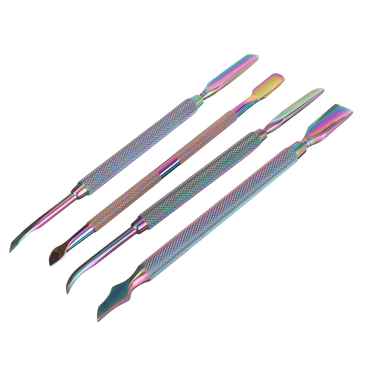 Nail Art Pusher Remover Cuticle Tool Kit Set Rainbow Dual-Ended Stainless Steel