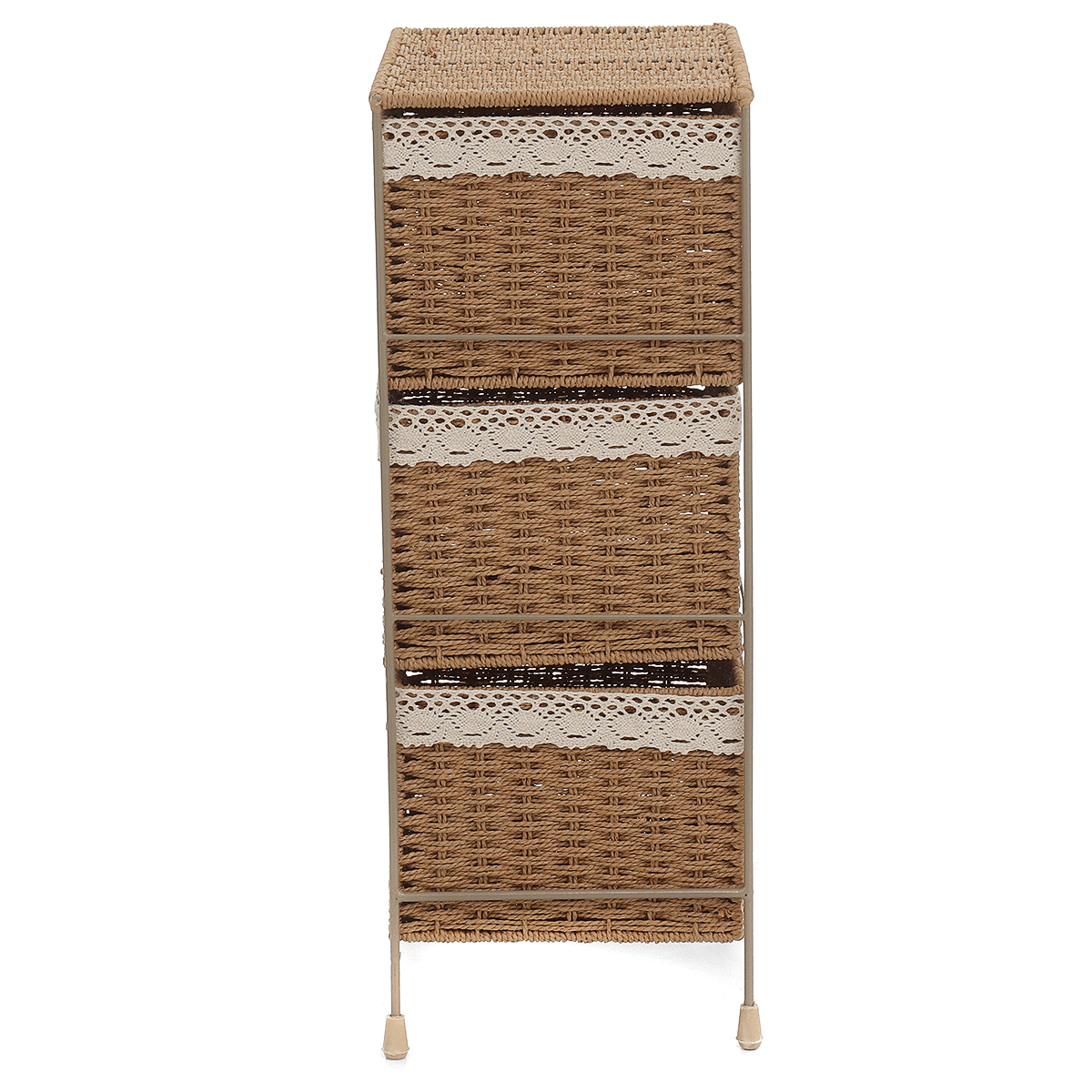 3 Layers Weave Drawer Storage Organizer Iron Rack Cabinet Tower 34 X 23 X 60Cm