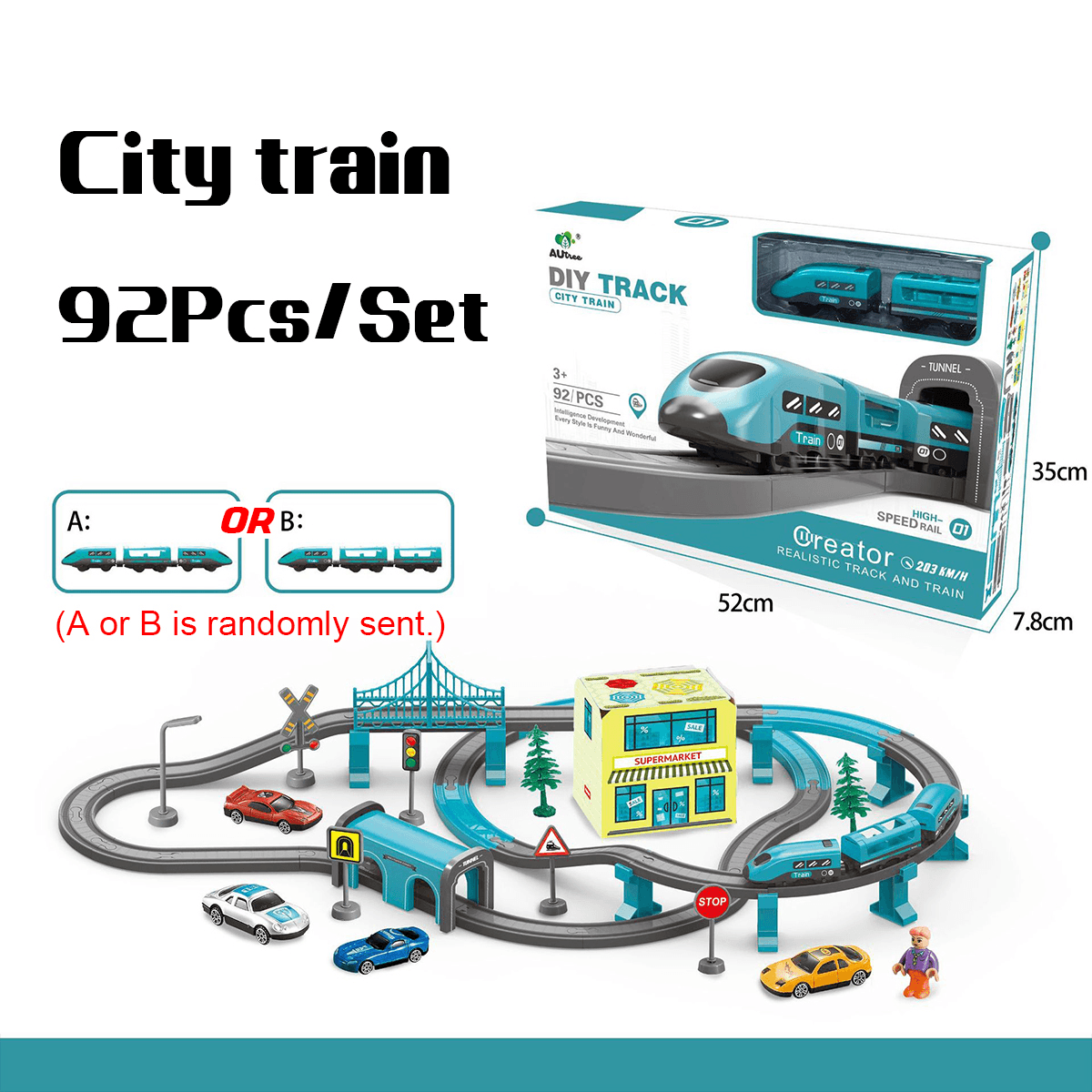 66/92 Pcs Multi-Style DIY Assembly Track Train Increase Parent-Child Interaction Toy Set with Sound Effect for Kids Gift