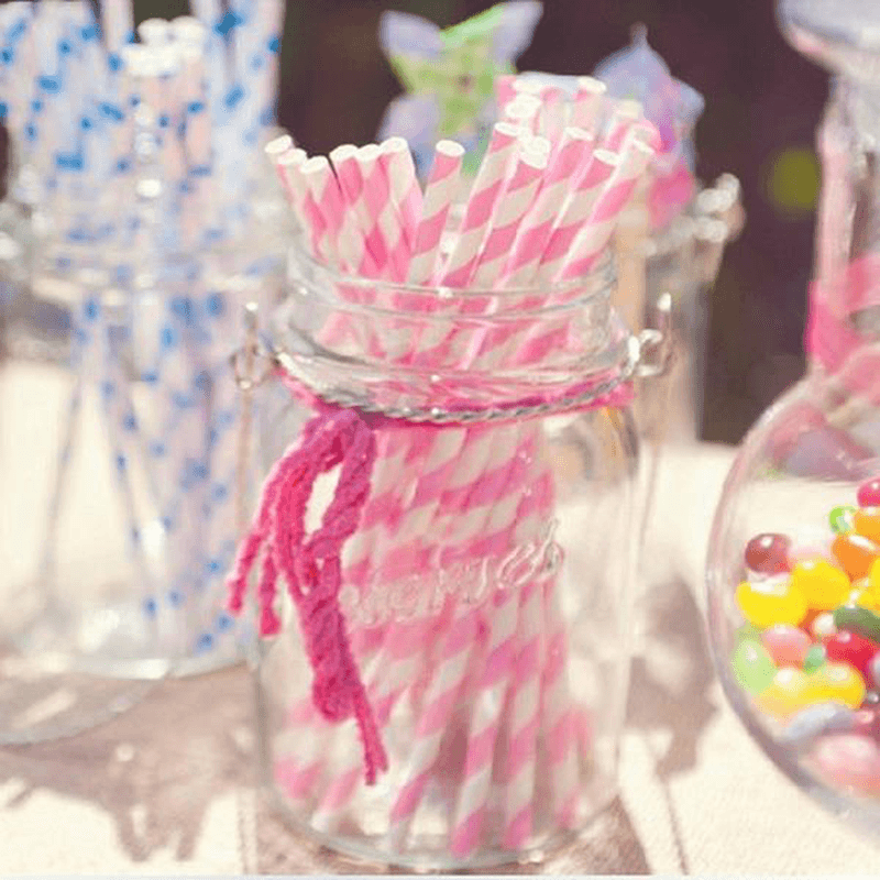 25Pcs Paper Straws for Birthday Wedding Decoration Party Straws Supply Creative Paper Drinking Straw