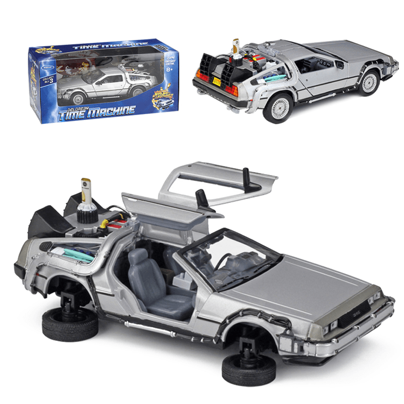 Welly 1:24 Diecast Alloy Model Car Door Openable DMC-12 Delorean Back to the Future Time Machines Metal Toy Car for Kid Gift Collection