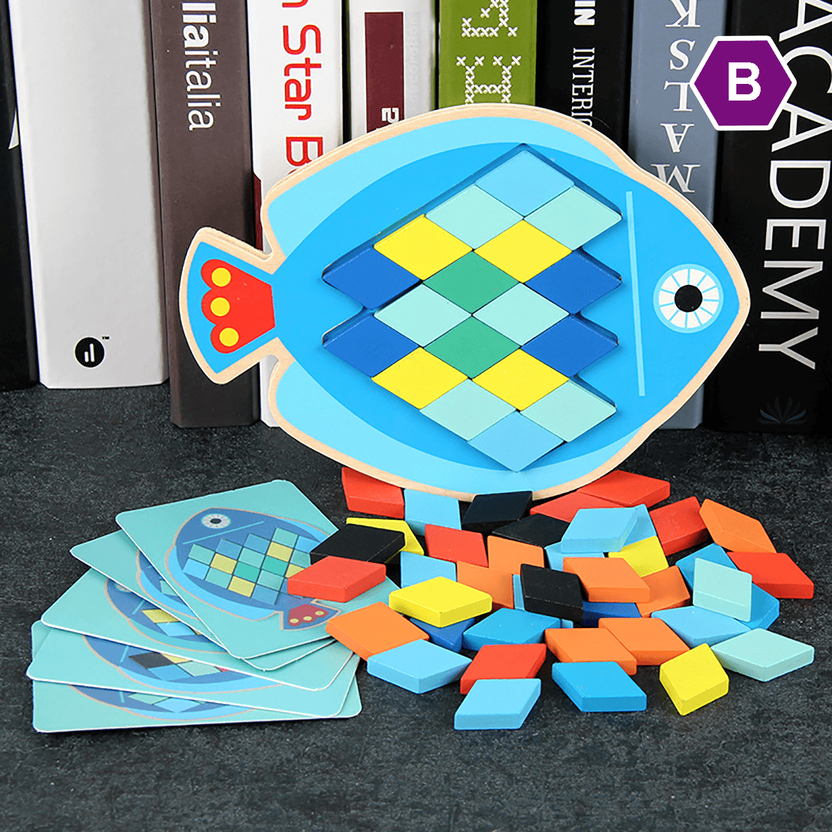 Wood DIY Assembly Jigsaw Puzzle Toy Colors Shapes Cartoon Fish Owl Matching Cards Toy for Children Learning