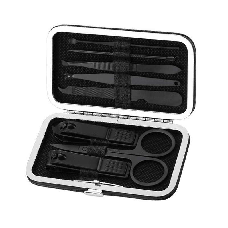 Y.F.M® Stainless Steel Black Nail Clipper Pedicure Scissor Tweezer Manicure Set Kit