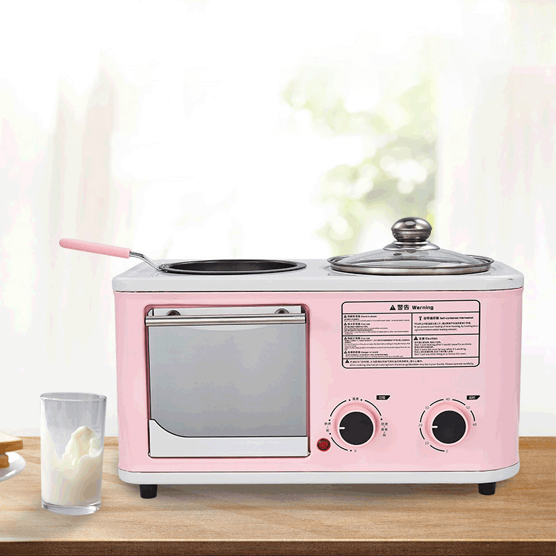 3 in 1 Electric Household Breakfast Machine Mini Bread Toaster Baking Oven Omelette Frying Pan Food Steamer