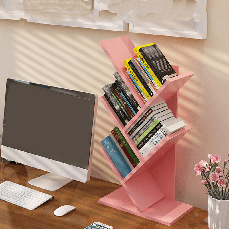 Tree-Shaped Small Bookshelf Multi-Layer Wooden Storage Rack Standing Shelf Household Desktop Bookcase Simple Children'S Room Decor