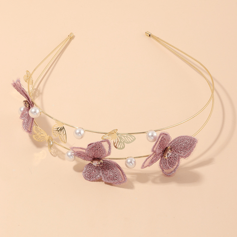 Diadema de mariposa púrpura romántica con bordado hecho a mano, accesorios para el cabello