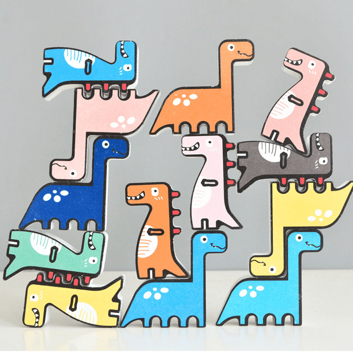 11/13 Pcs Creative Panda Dinosaur Wooden Stacking Game Building Blocks Early Educational Toy for Kids Gift