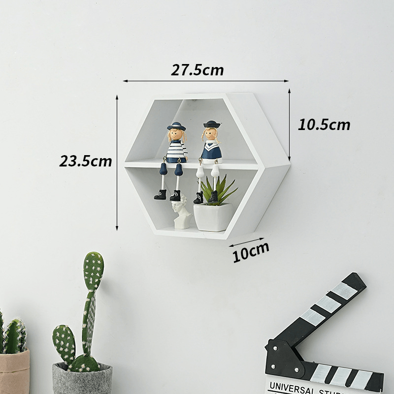 Hexagon Wall Mounted Shelf Rack Decorative Frame Wall Punch-Free Bookshelf Decorations Display Stand Organizer for Office Home Living Room Bathroom