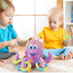 Octopus Floating Soft Rubber ABS Baby Bath Toys with 5 Marine Animal Rings Cast Circle for Kids Gift