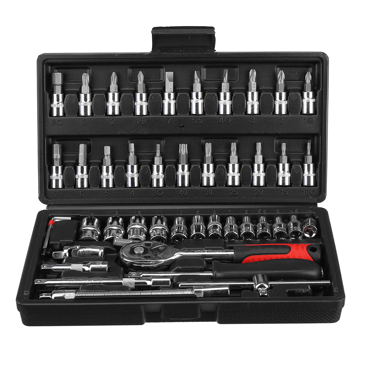 46Pcs Car Repairing Tools 1/4" Drive Socket Ratchet Wrench Kit Hand Tools Spanner Household Car Repair Tool Set