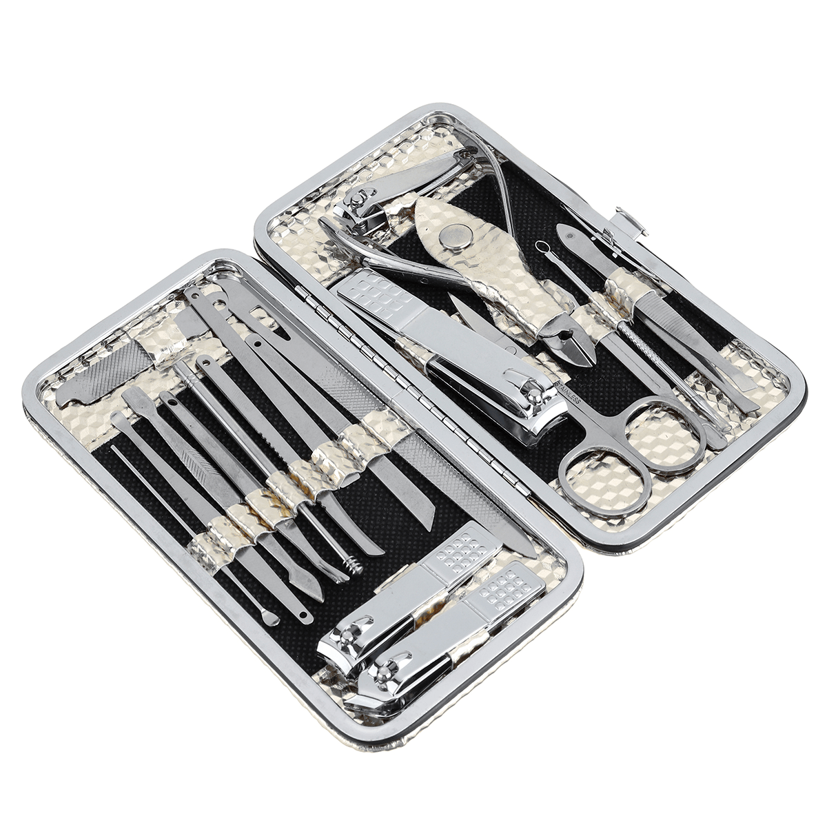 19PCS Stainless Steel Nail Clippers Pedicure Manicure Set Cleaner Cuticle Grooming Kit