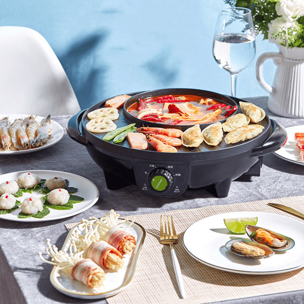 LIVEN 1300W Electric Grill with Hot Pot from Non-Stick 3 Gear Adjustment