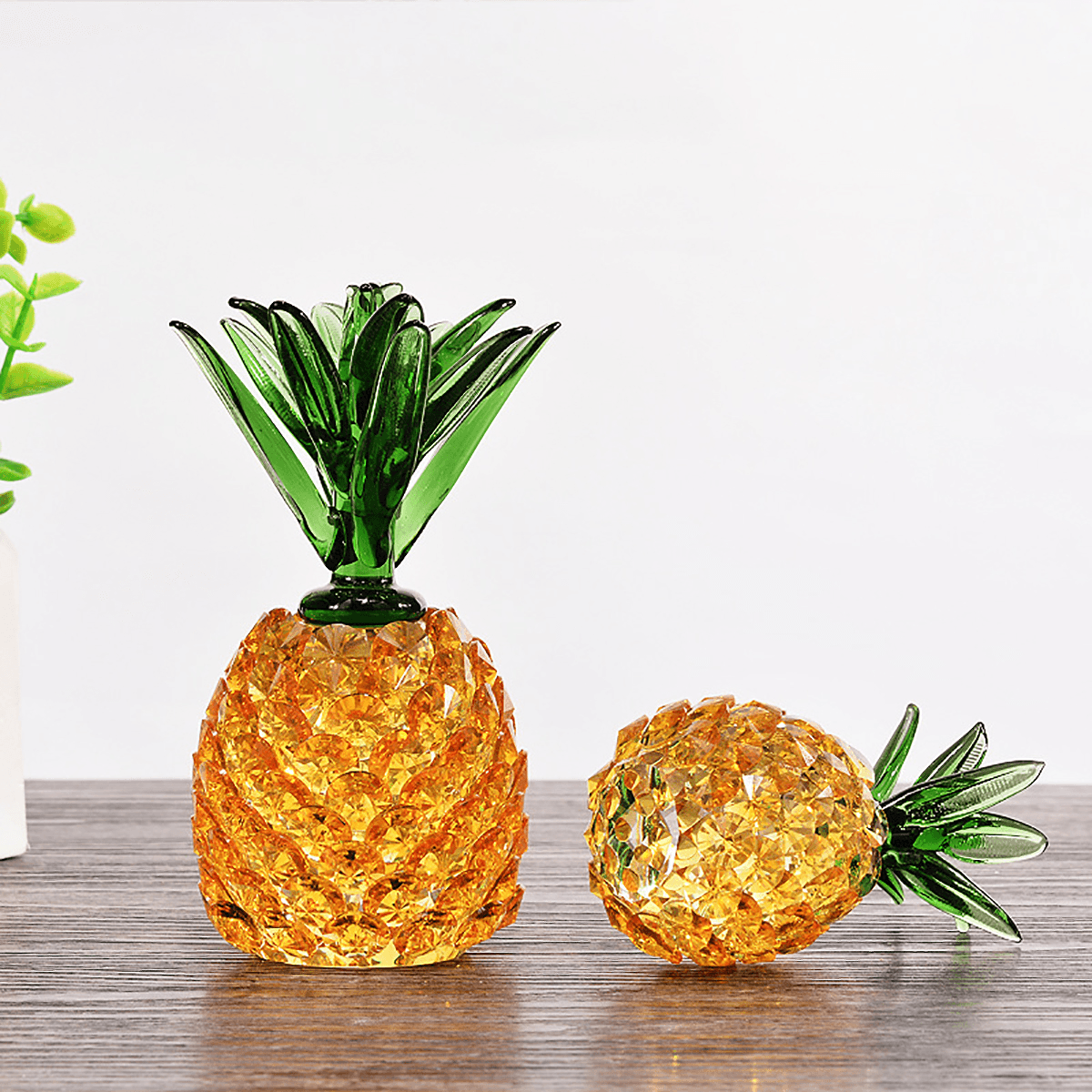 Estatuilla de piña de cristal, artesanía a mano, adorno de pisapapeles dorado, decoraciones de regalo