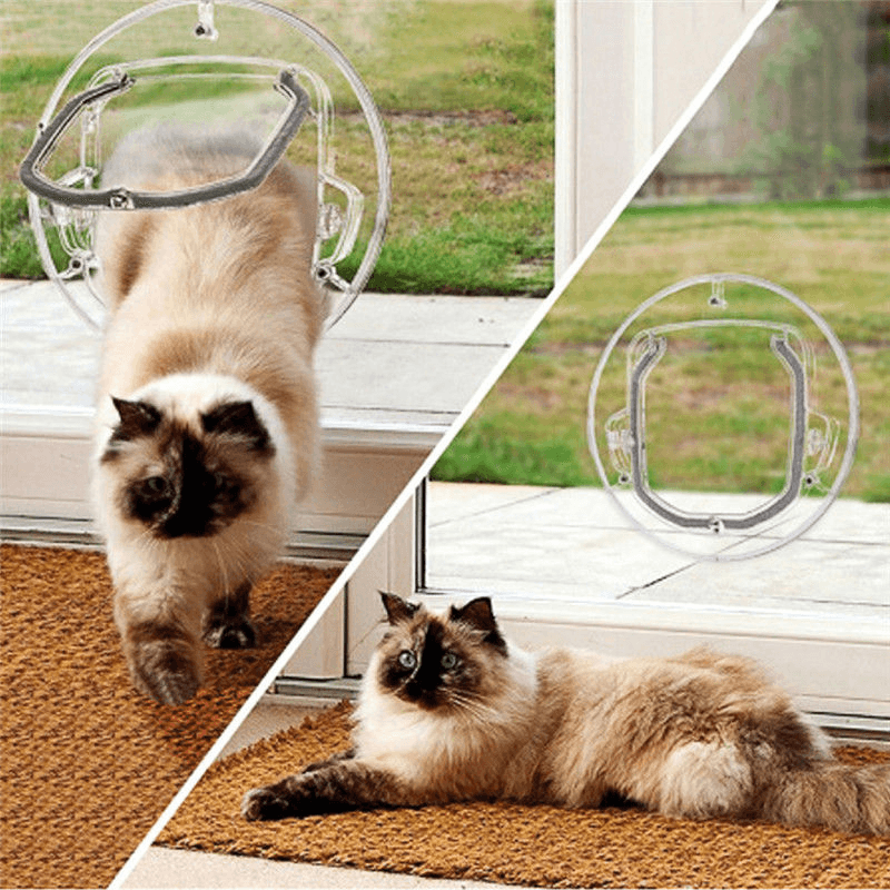 4 Way round Clear Locking Flap Pet Door Cat Small Dog for Screen Glass Window Pet Door