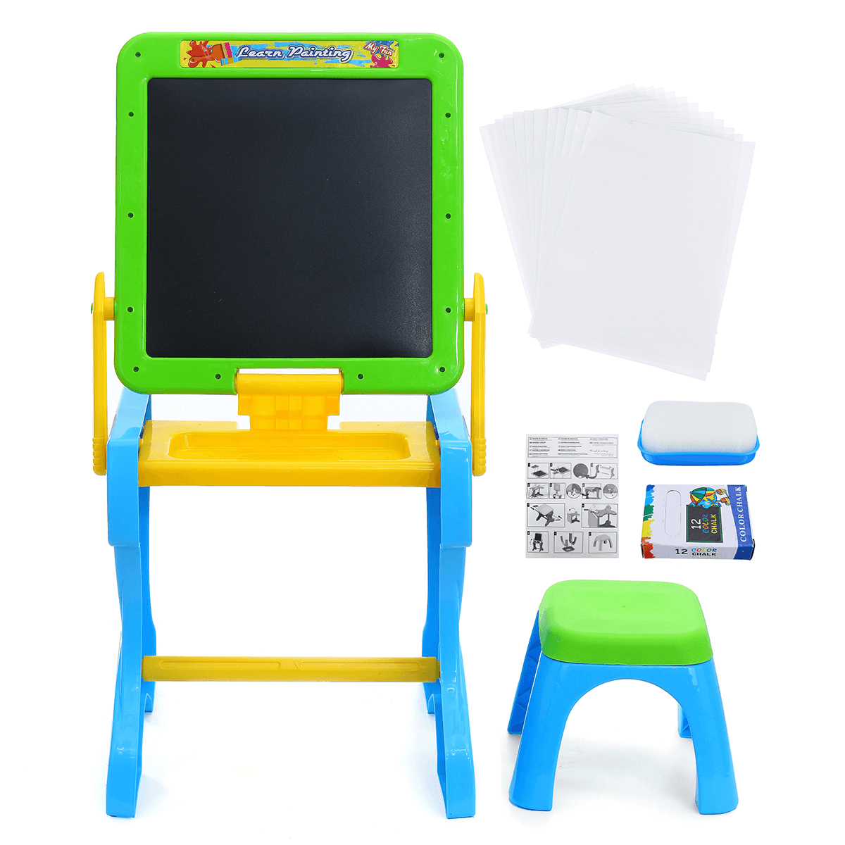 Multifunctional Folding Drawing Board Writing Board Learning Table with Chair Kid'S Educational Tools