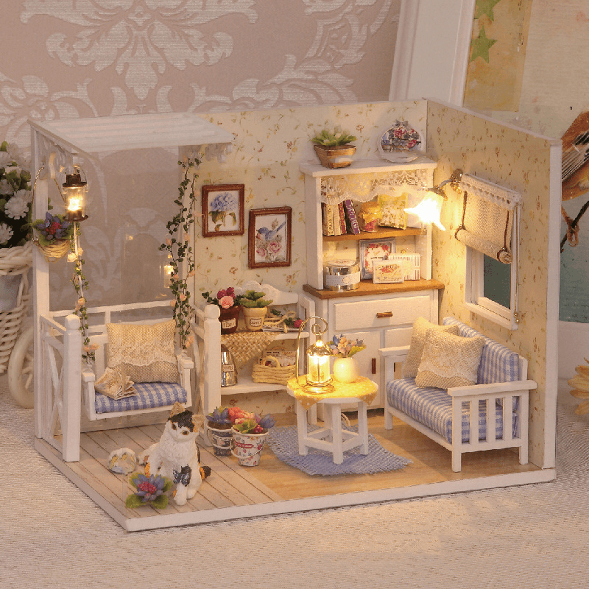 Wooden Multi-Style 3D DIY Handmade Assemble Doll House Miniature Kit with Furniture LED Light Education Toy for Kids Gift Collection