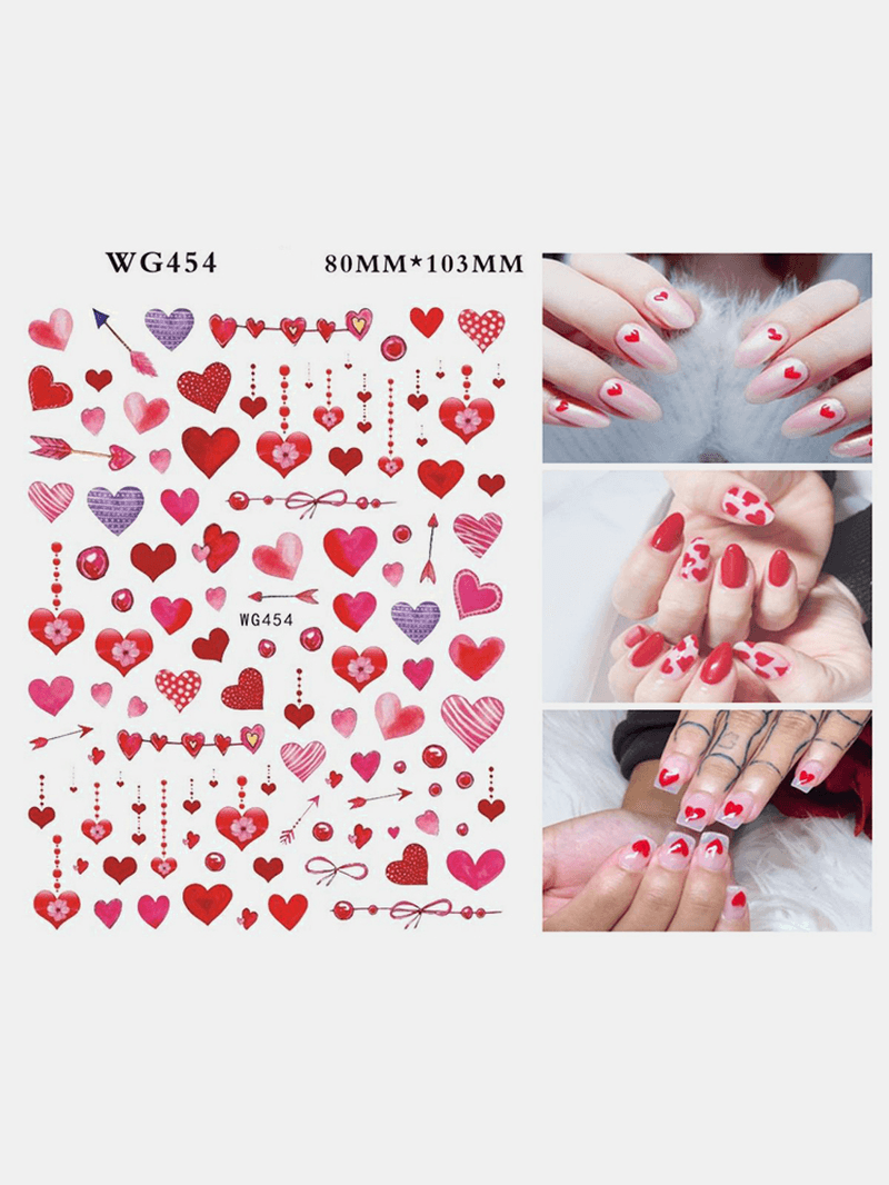 3D Nail Art Stickers Heart Colorful Red Lip Nail Transfer Decals Valentine'S Day Tips