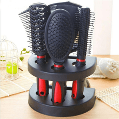 Healthcom - Juego de 5 peines para el cabello, juego de cepillos de corte de pelo de salón profesional, herramienta de estilo de peluquería, espejo y soporte, juego de peine para mujeres y hombres